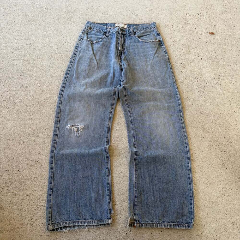 Y2k American Eagle Loose Fit Distressed Blue Denim Jeans Size 28/30